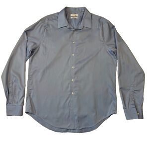 Calvin Klein No Iron Cotton Blue Long Sleeve Button Up Dress Shirt,Slim 17 36/37